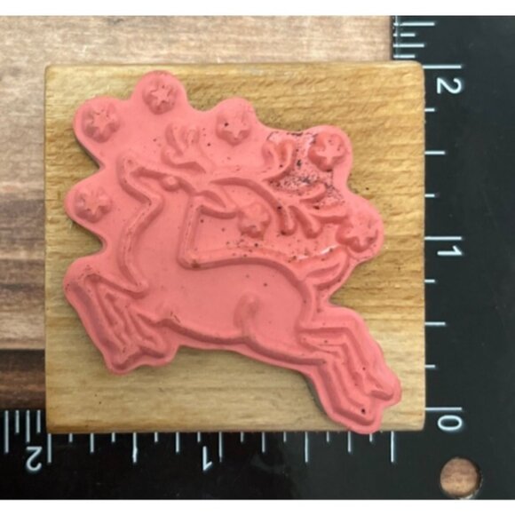 Vap Scrap Flying Reindeer Rubber Stamp By Village Arts Press Ellen Vener - Picture 2 of 4